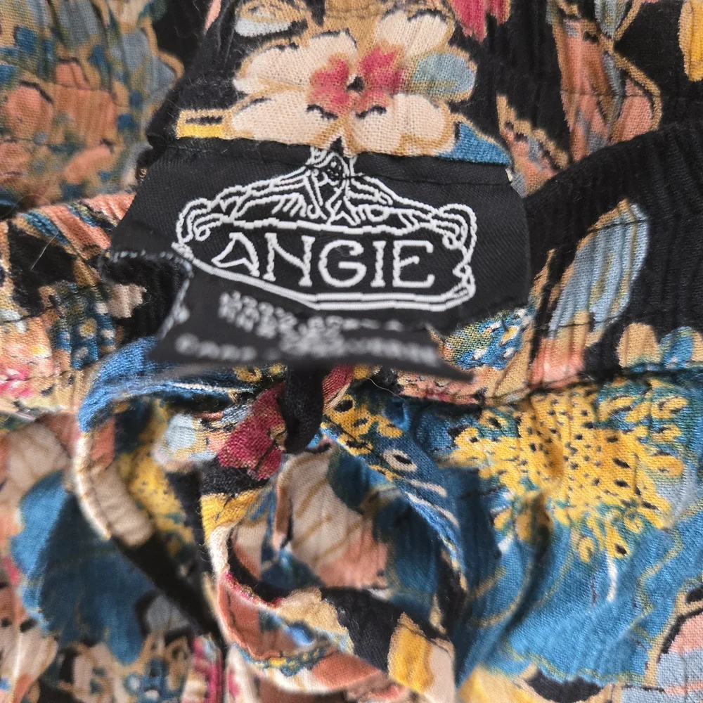 Angie Floral Wide-Leg Beach Flowy Pants Size Large Black Floral Peach Blue Multi - Picture 14 of 16